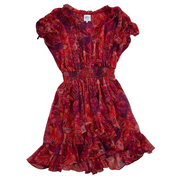 MISA Los Angeles Dominique Mini Dress in Red Purple Abstract Butterfly SZ M - Picture 2 of 13